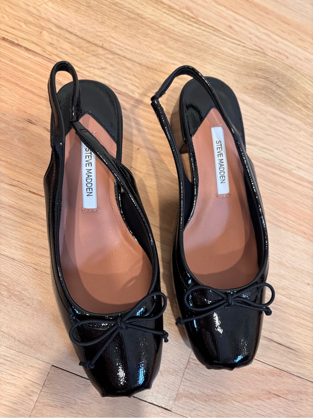 Steve Madden LOVED BLACK CRINKLE BLACK PATENT square-toe slingback heels size 5 - Picture 9 of 15